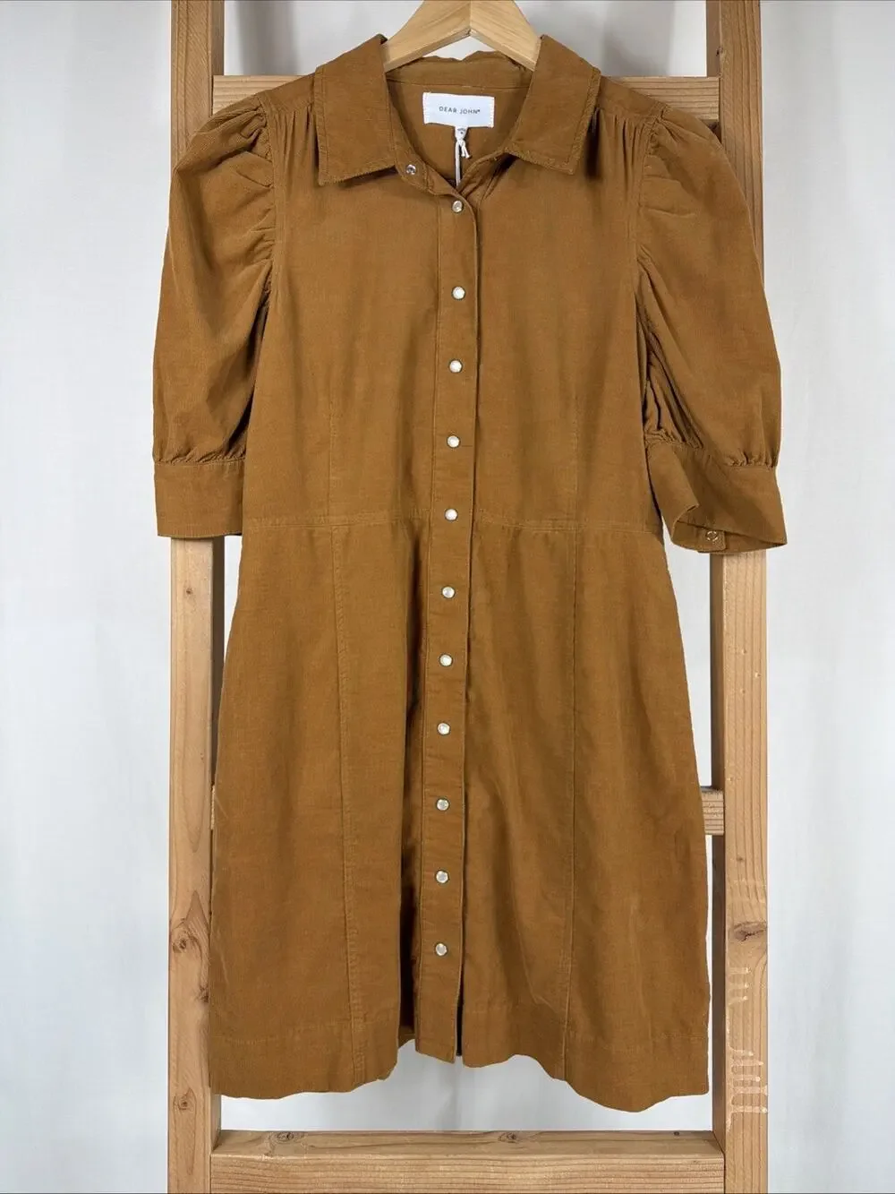 NWT Dear John Caramel Snap Up Half Sleeve Corduroy Dress #1156 SMALL